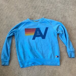 Aviator Nation Blue Crewneck Sweater with Multicolor Logo